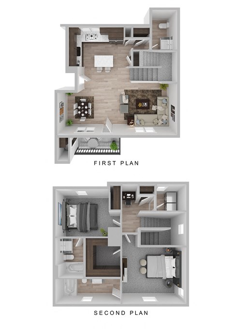 Floor plan for 2 beds, 2.5 baths, 1251 sqft